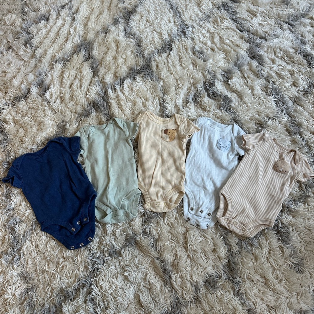 Carter's Neutral & Navy Cotton Baby One-Piece Bodysuits - Multi Color Pack